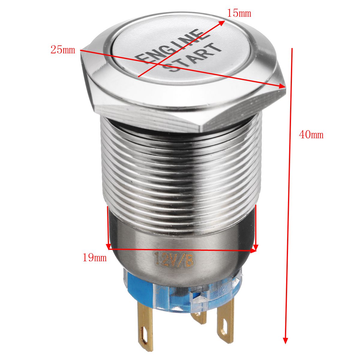12V 19MM Car LED Push Button Switch Engine Start Momentary Starter Switches Aluminum Waterproof