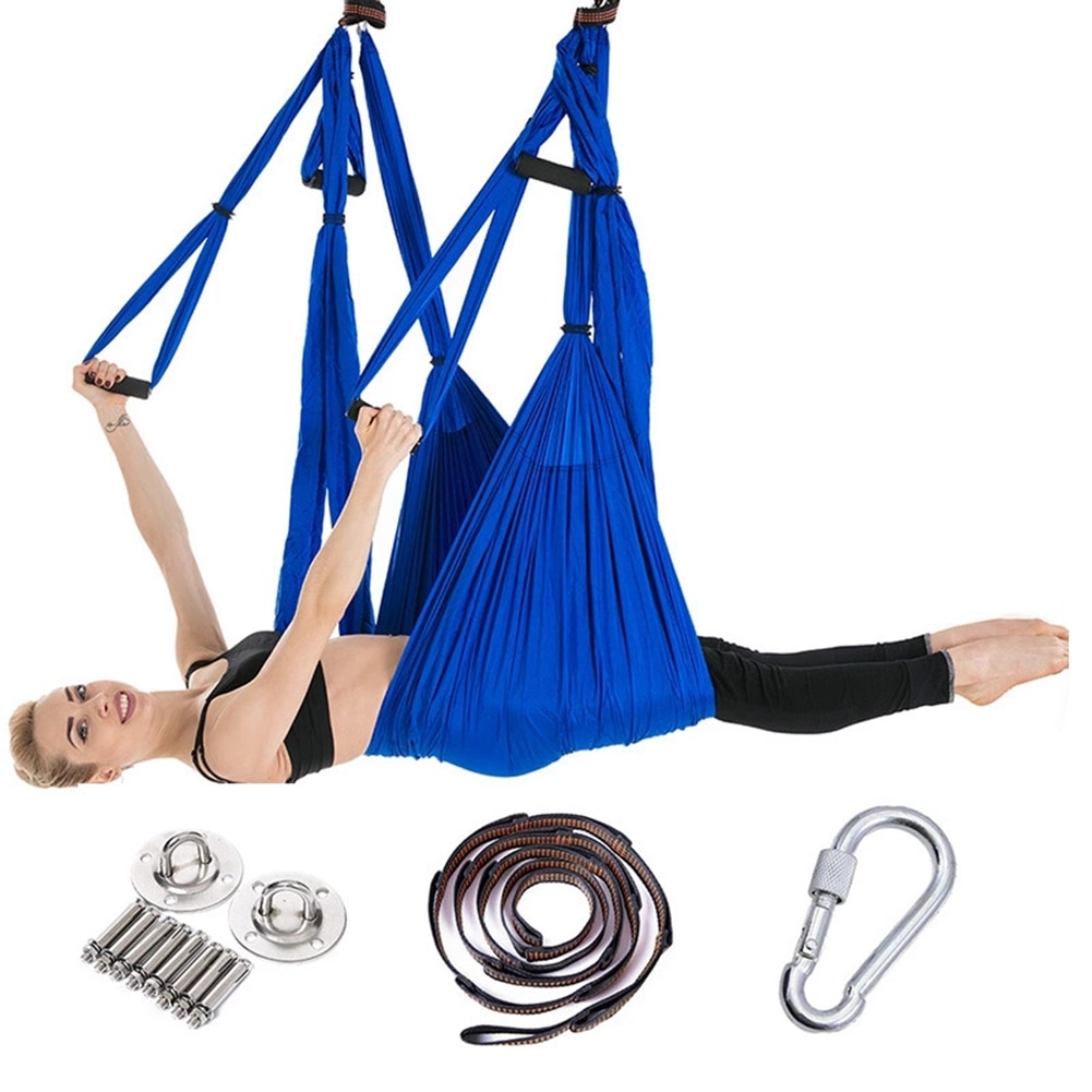 Komplet sæt 2.5*1.5m aerial yoga hængekøje anti-tyngdekraft nylon flyvende gynge pilates home gym hængende bælte loftplader