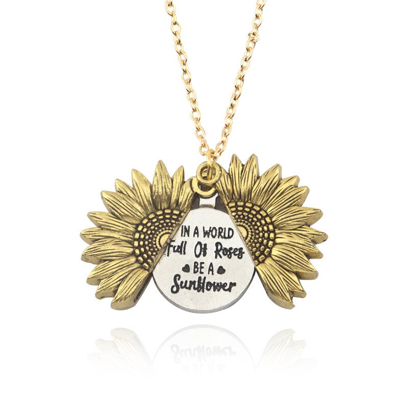 You Are My Sunshine Open Locket Sunflower Necklace Boho Jewelry Stainless Steel Friendship Letter Necklace Collier: Gold Color / YOU ARE MY Sunshine