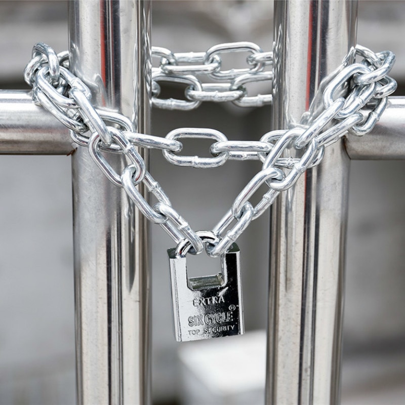 1set 0.5-2M lengthen Steel Chain lock padlock with key Anti-theft Security for big door Bicycle locking Hardware Improvement