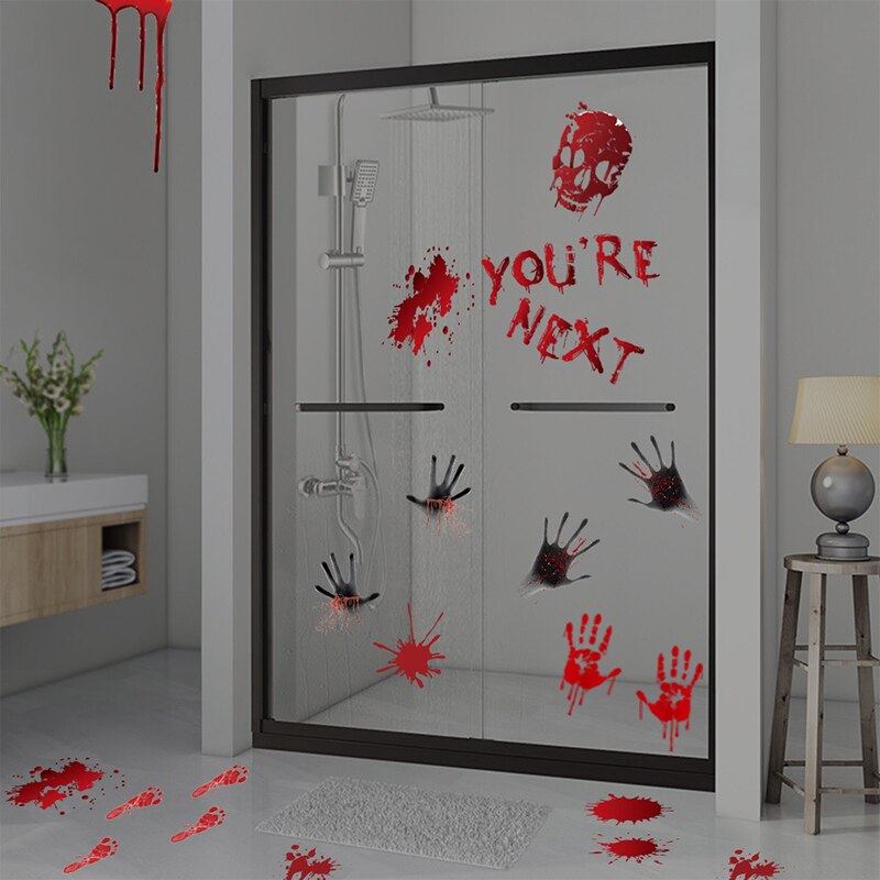Halloween Bloody Handprint Stickers Horrible Wall Window Door Floor Decal Stickers Party Decoration Haunted House Prop