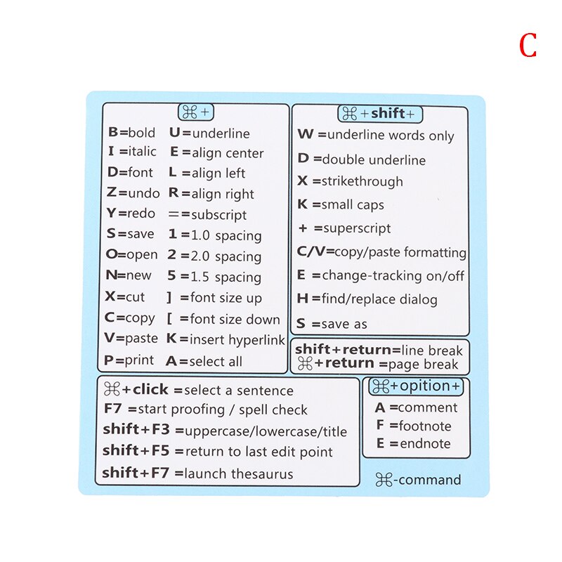 Windows PC Reference Keyboard Computer Shortcut Sticker Adhesive Removable Stickers For Quick Reference Keyboard Guide: C
