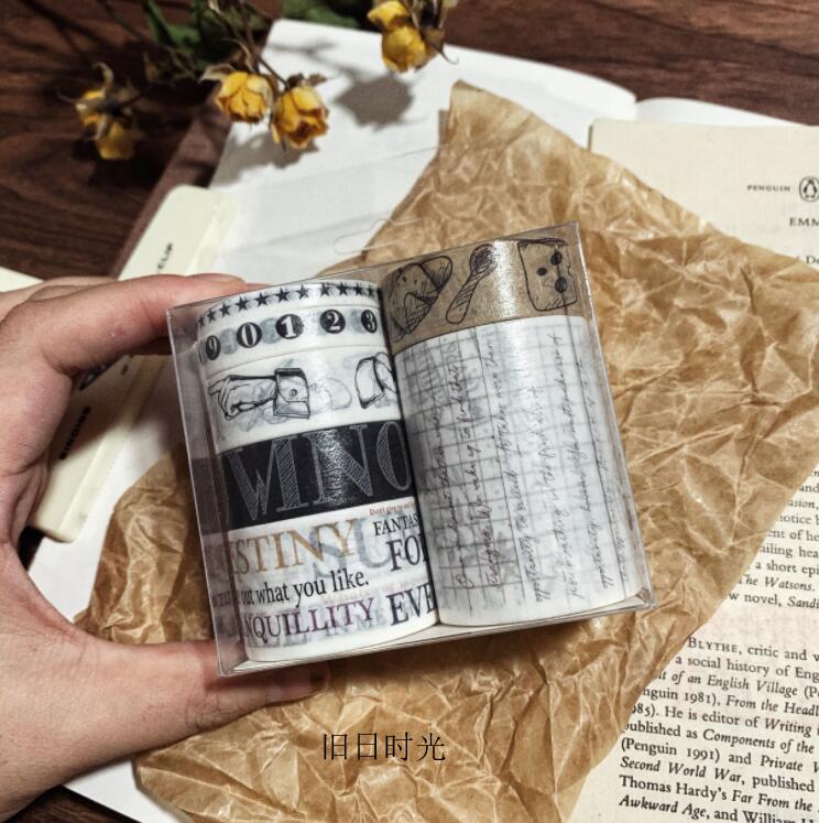 7rolls/box Vintage Kraft Paper Grid/Ticket/Map/English Manuscript/Number/Alphabet/Week Washi Tape DIY Scrapbooking Masking Tape: jiuri shiguang
