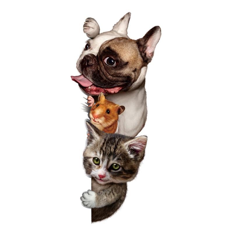 Lustige 3D Katze Hund Tür wandaufkleber kinderzimmer wohnzimmer home decor Wand hintergrund Kunst decals niedlichen tier aufkleber dekorationen