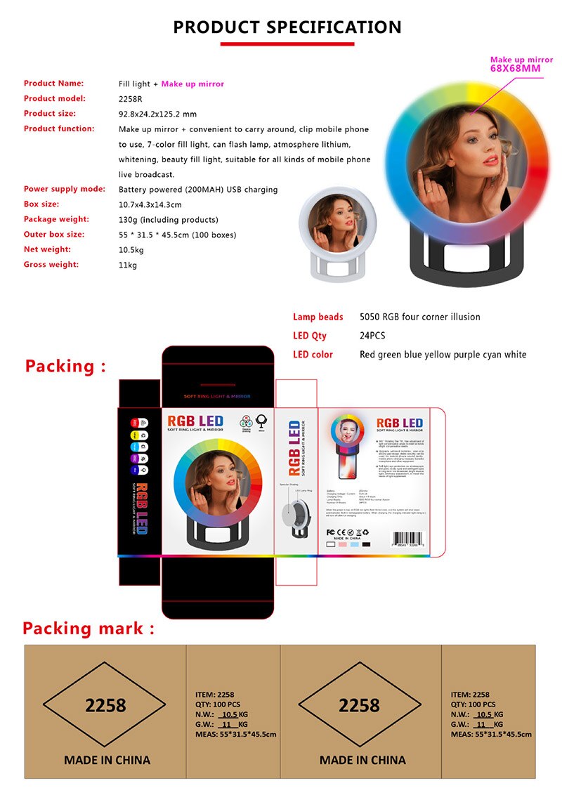Specchio per trucco a Clip luce di riempimento bellezza ricaricabile telefono cellulare LED Selfie Ring Light cerchio portatile fotografia Clip Light