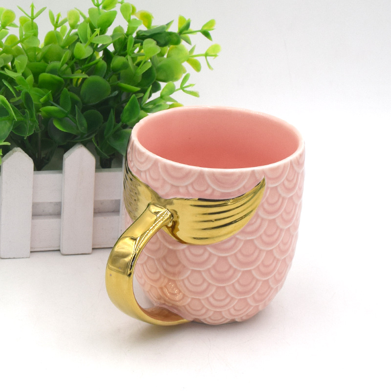 Ceramic Mermaid Tail Handle Cup Water Cup Continental Breakfast Cup Mug Novelty Water Cup: Pink