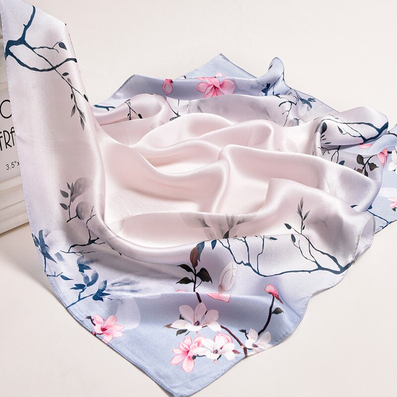 Silke firkantet tørklæde til kvinder print bandana naturlig silke tørklæde tørklæde lille suqare silketørklæde hår tørklæder 65 x 65cm: Farve 18