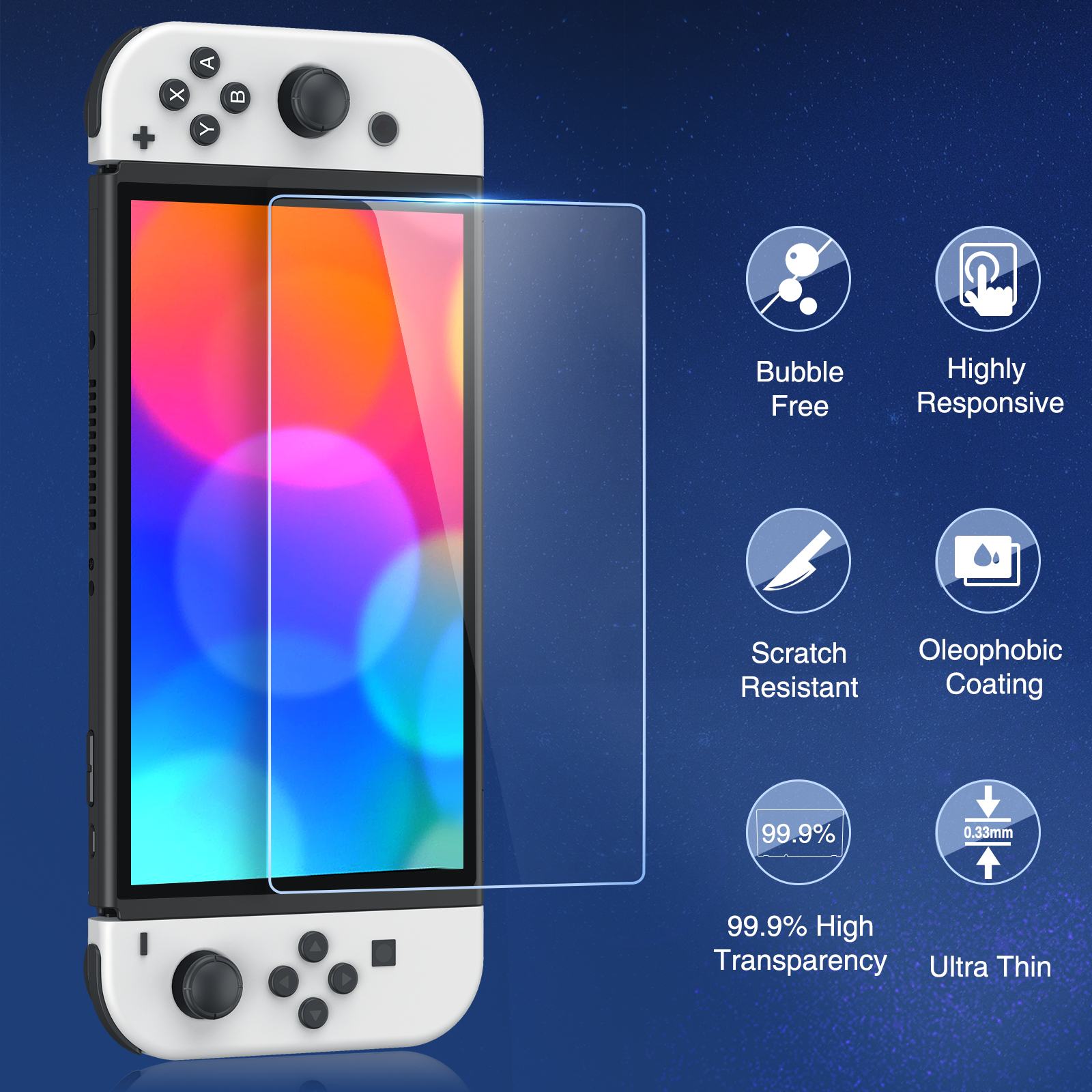 3pc 9h tempered glass screen protector for nintendo switch oled ns, glass accessory film