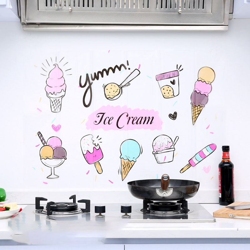 Kitchen Cartoon Self-Adhesive Oil-Proof Stickers Stove Aluminum Foil Oil-Proof Stickers Tile Stickers Kitchen essential oil: B