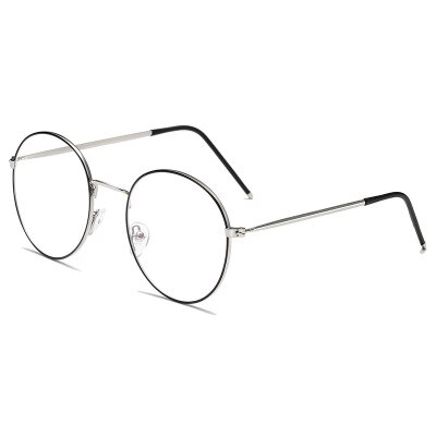 Monture de lunettes rétro Vintage en métal rond pour hommes et femmes, Anti-lumière bleue, Anti-rayons, montures pour les yeux, lunettes à verres transparents: black silver
