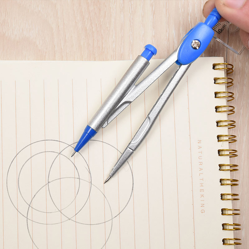 Metal Student Compass with Storage Box, Pencil Leads, Compass Measuring Tool for Learning Exam Stationery, Up to 140mm Diameter