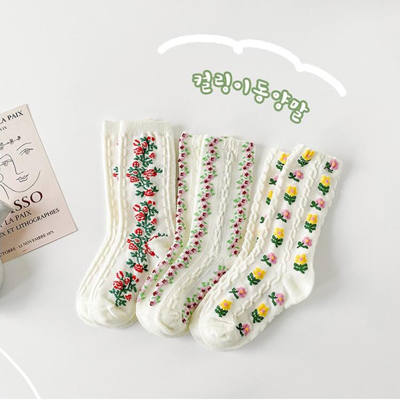 Vintage flower embroidery socks for girls clothes Summer toddler girls tube socks children leg warmers toddler girls clothing ac