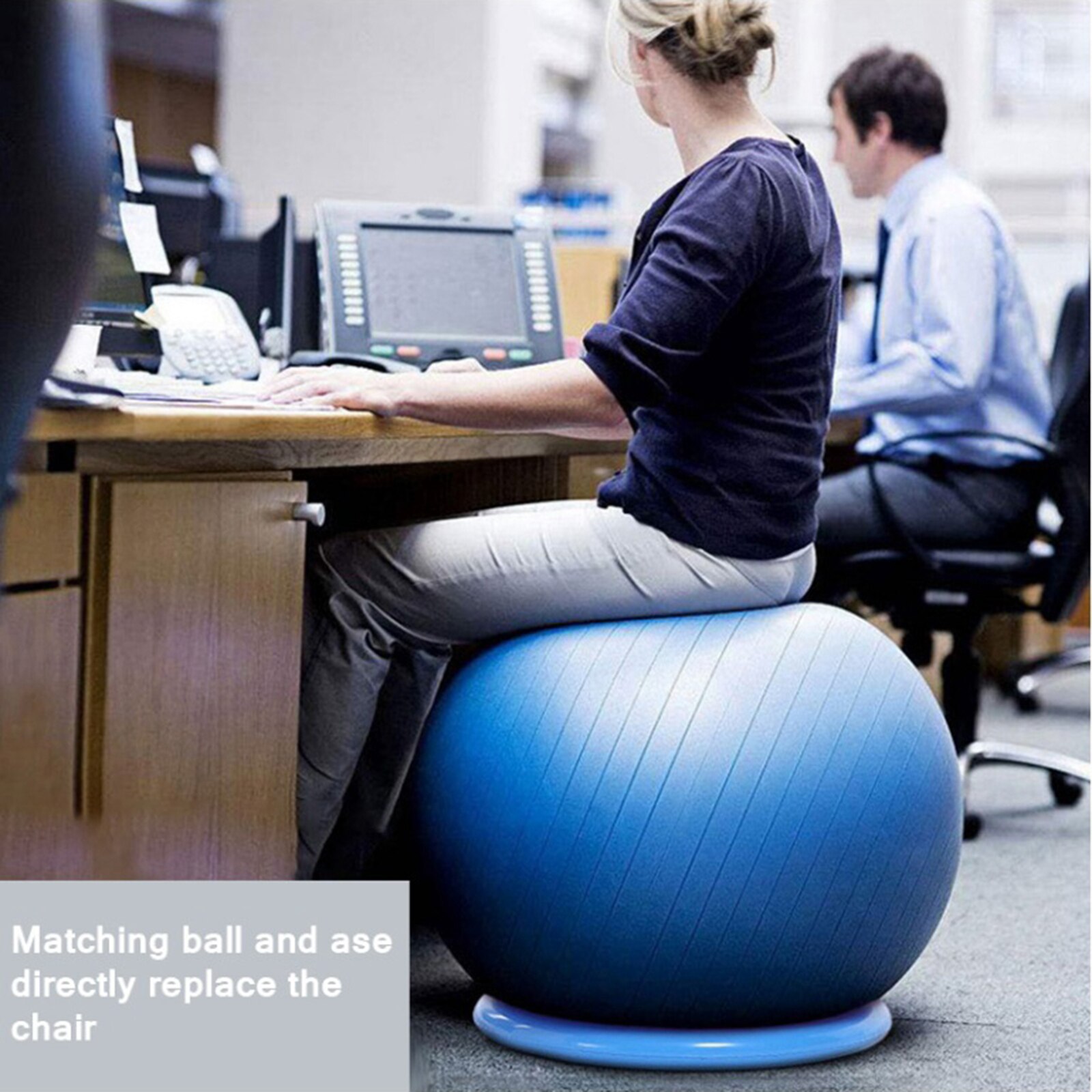Träningsbollstol  (65cm),  yogaboll för kontor och fitness med stabilitet bollbas, förbättra balans, kärnstyrka och hållning: Blå