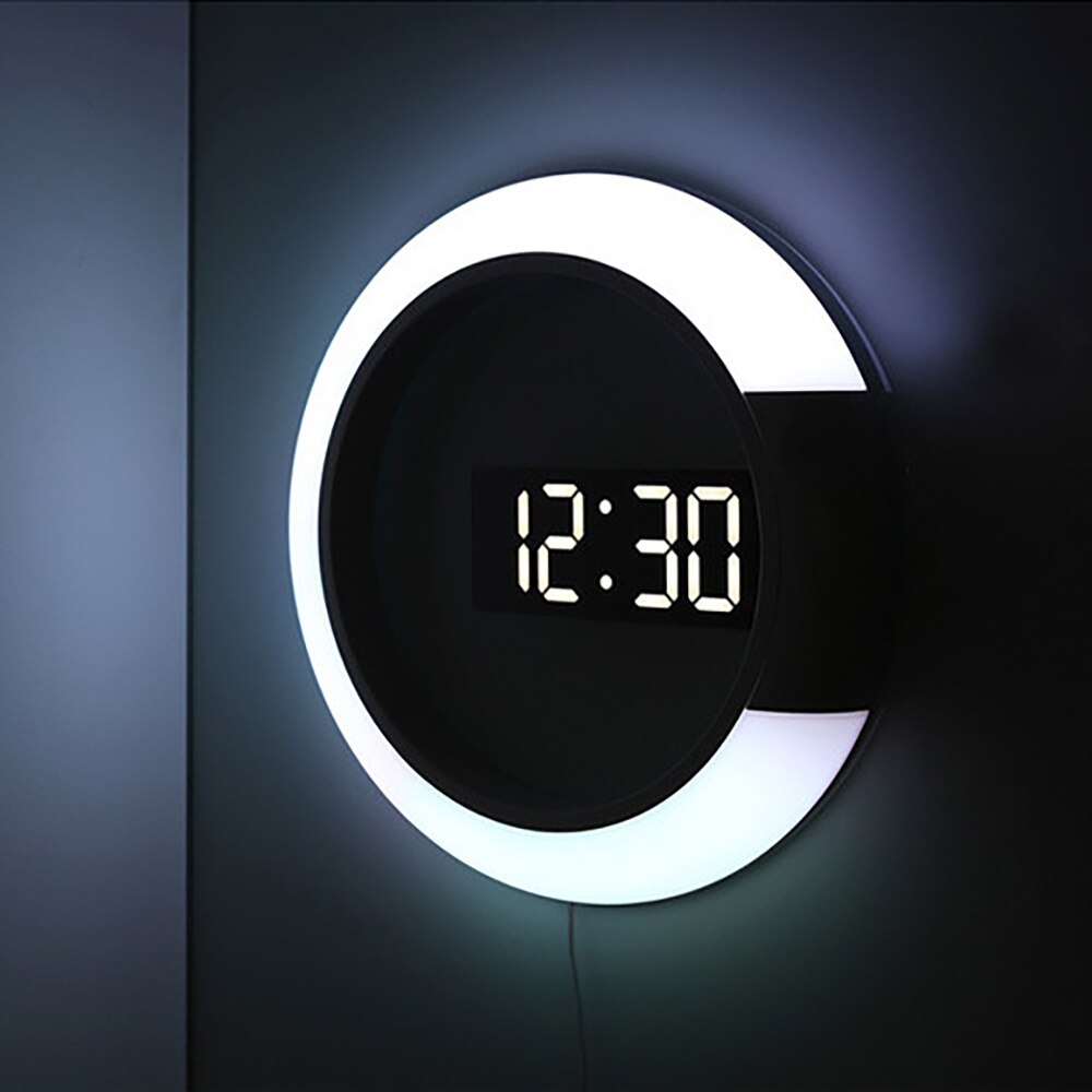 LED mirror hollow wall clock multifunctional clock home thermometer digital alarm clock