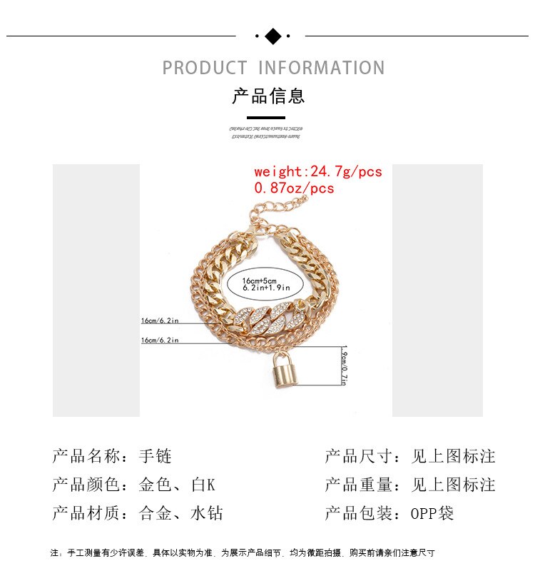 Punk Miami Curb Cuban Thick Bracelet Bangle Chunky Heavy Metal Lock Charm Bracelet Wrist Chain Women Jewelry Gold Silver Color