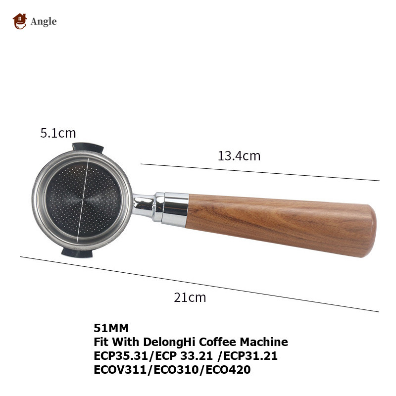Koffie Filterhouder 51Mm Voor Delonghi Dedica EC680 EC685 Eco310 Ecp35.31 ECOV311 Bco420 Rvs بورتافلتر ديلونجي: 2-ears-Red wooden