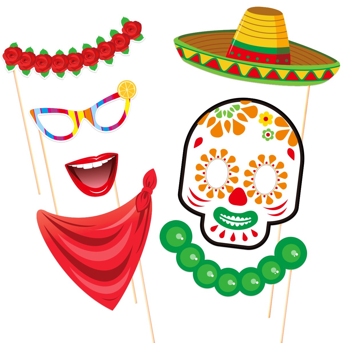 TINKSKY 20 Pcs Photo Booth Props Fiesta Party Supplies Mexican Carnival Prop for Wedding Birthday Party Favors