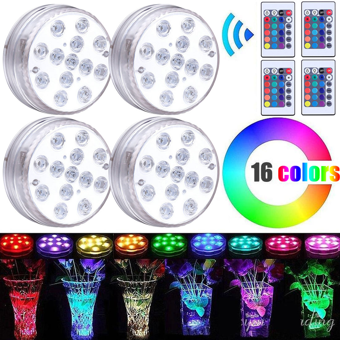 10 LED/13 LED RGB Submersible Light Underwater LED Night Light Swimming Pool Light for Outdoor Vase Fish Tank Pond Disco Wedding