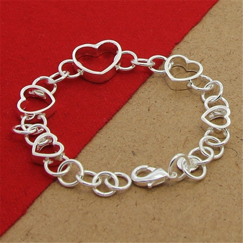 925 Sterling Silver Bracelet Heart-Shaped Simple Bracelet For Woman Party Charm Jewelry