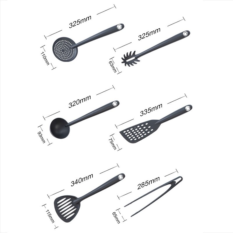 Espumadera antiadherente de nailon resistente al calor, ranurado colador, pinzas finas, utensilios de cocina de grado alimenticio