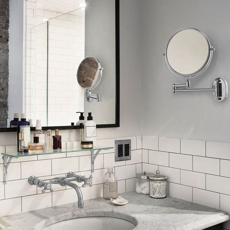 Extendable 8 Inch Double Sided Bathroom Mirror Smart Mirror Makeup Wall Mounted Mirror Bathroom Mirror(Gold)