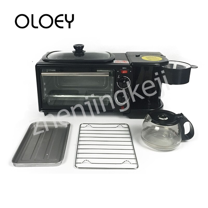 Multifunctional Three-in-one Breakfast Machine Electric Oven Coffee Machine Grilled Overheating Protection Stainless Steel Black