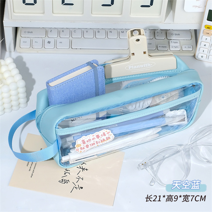 Transparent Pencil Case Trousse Portable Pencil Box Kawaii Fournitures Scolaire Waterproof School Pen Case Papeterie Japonaise: Pink