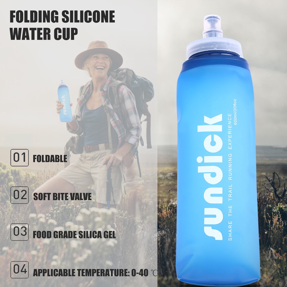 Sundick 600Ml Draagbare Opvouwbare Waterzak Tpu Soft Drink Fles Outdoor Sport Fietsen Wandelen Camping Drinken Pouch