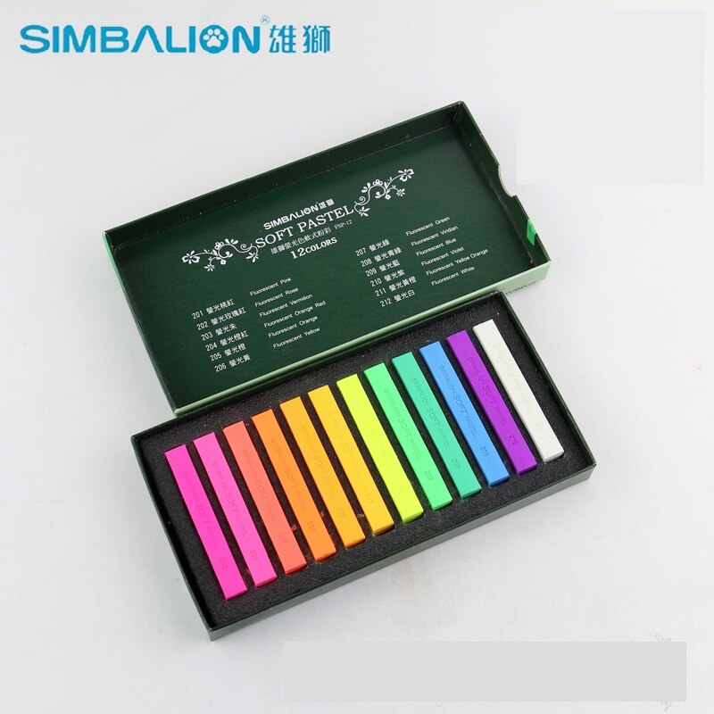 Simbalion 12 Kleuren Lange Pastel Hard Schets/Zachte Gallery/Fluorescerende Pastel Gekleurde Krijt Art Tekening Levert: fluorescent