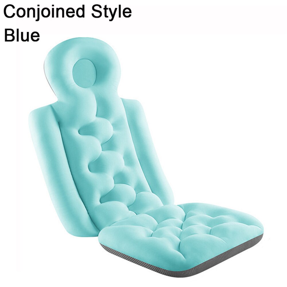 Adult Waterproof Non-Slip Neck &amp; Back Relax Bath Pillow Full Body Bathing Pad Bathtub Cushion Bathroom Products: blue-Conjoined style