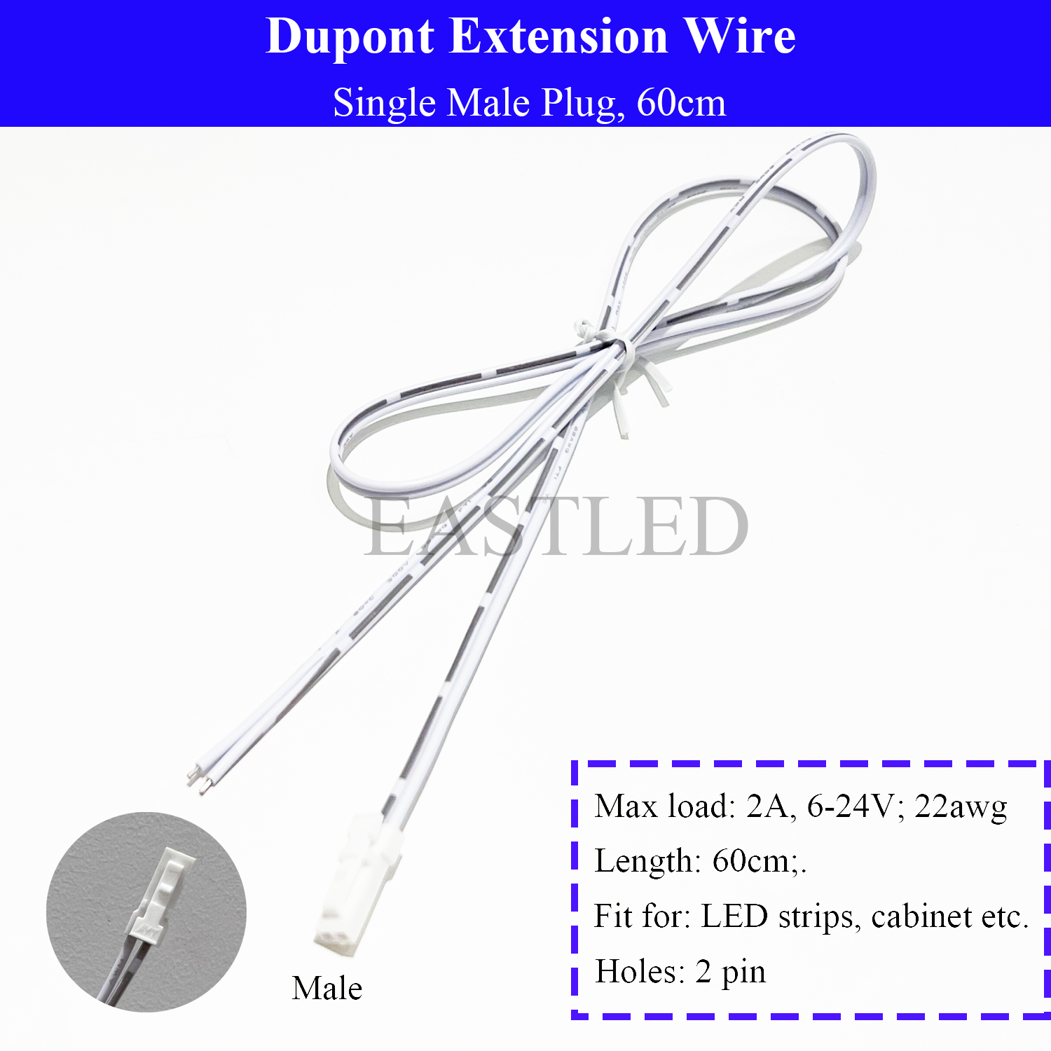 Cable de extensión de luz para armario de cocina, Cable Dupont de 14cm, 30cm y 60cm, enchufe macho a hembra de 2 pines, conectores de luz LED, línea de doble extremo: Rojo