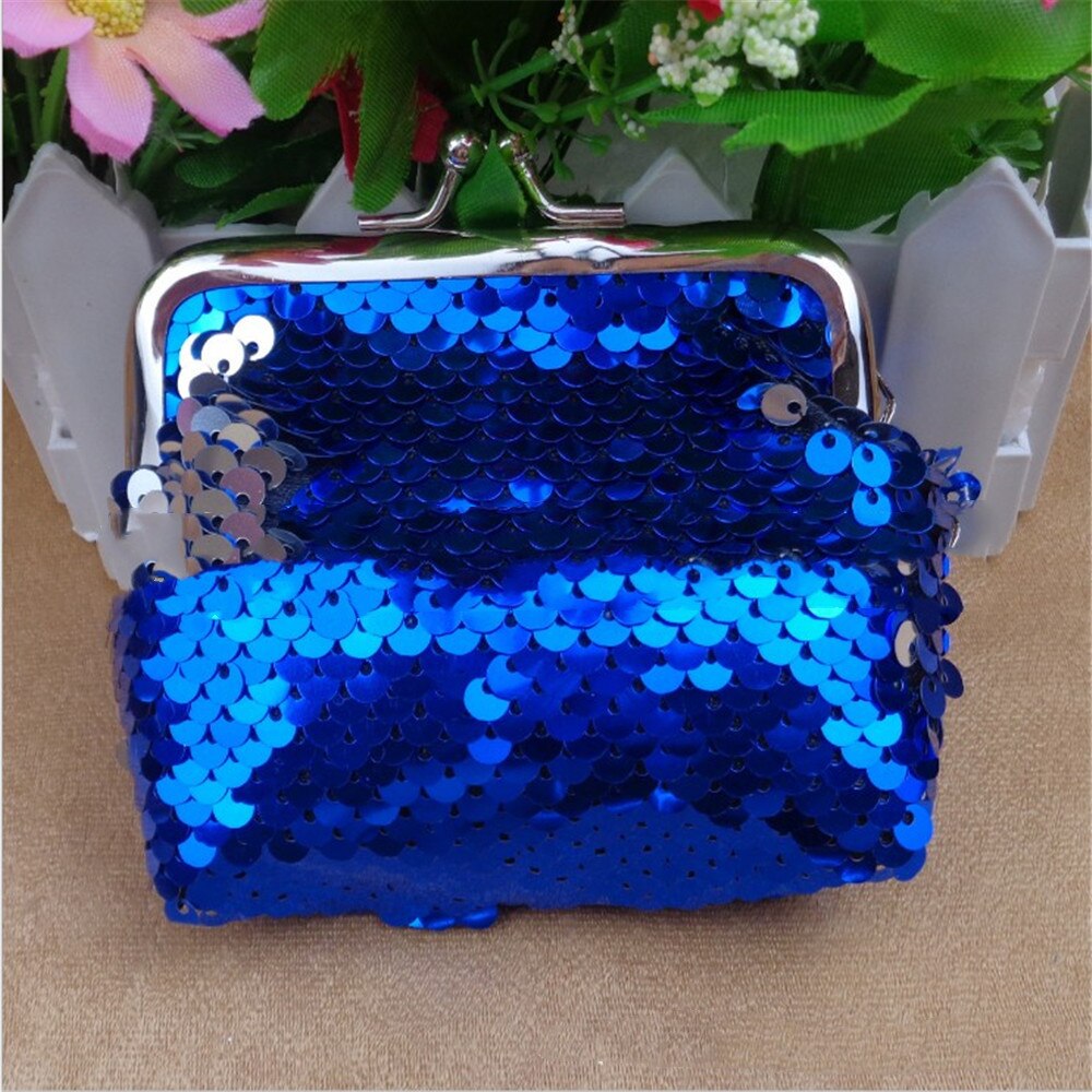 Sequins Mini Wallet Clutch Pouch Portable Women Sequins Coin Purses Handbags Card Holder Keys Earphone Bags Oval 20g: Blue