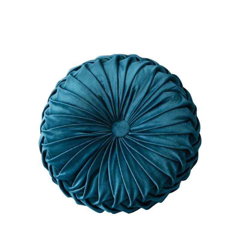 Coussin rond plissé en velours pour canapé | Citrouille, coussin de sol décoratif pour maison, canapé, lit et voiture: Bleu