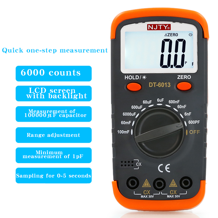NJTY DT6013 High Precision Digital Capacitance Meter for Measuring Capacitor Capacity