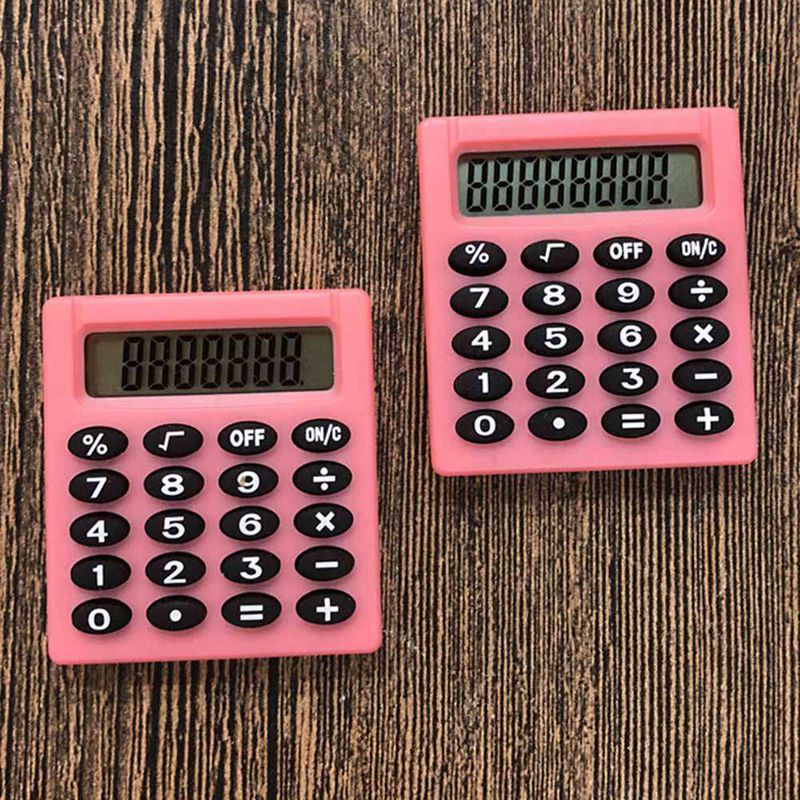 Tecknad mini-miniräknare 8 display siffror bärbar kakulator handhållen ficktyp myntbatterier miniräknare: Pk