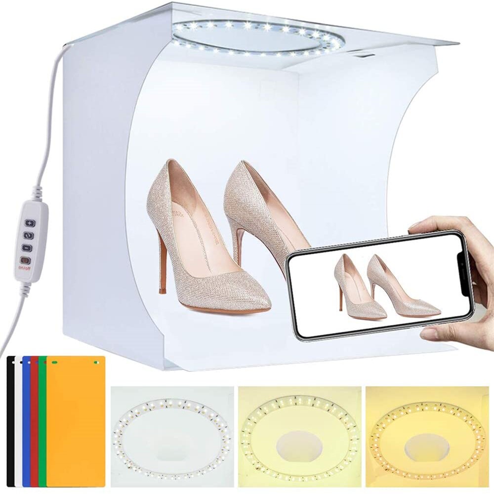 Folding Lightbox Photography Photo Studio LED Light Soft Box Photo Background Kit for DSLR Camera with 6 Color Backdrops