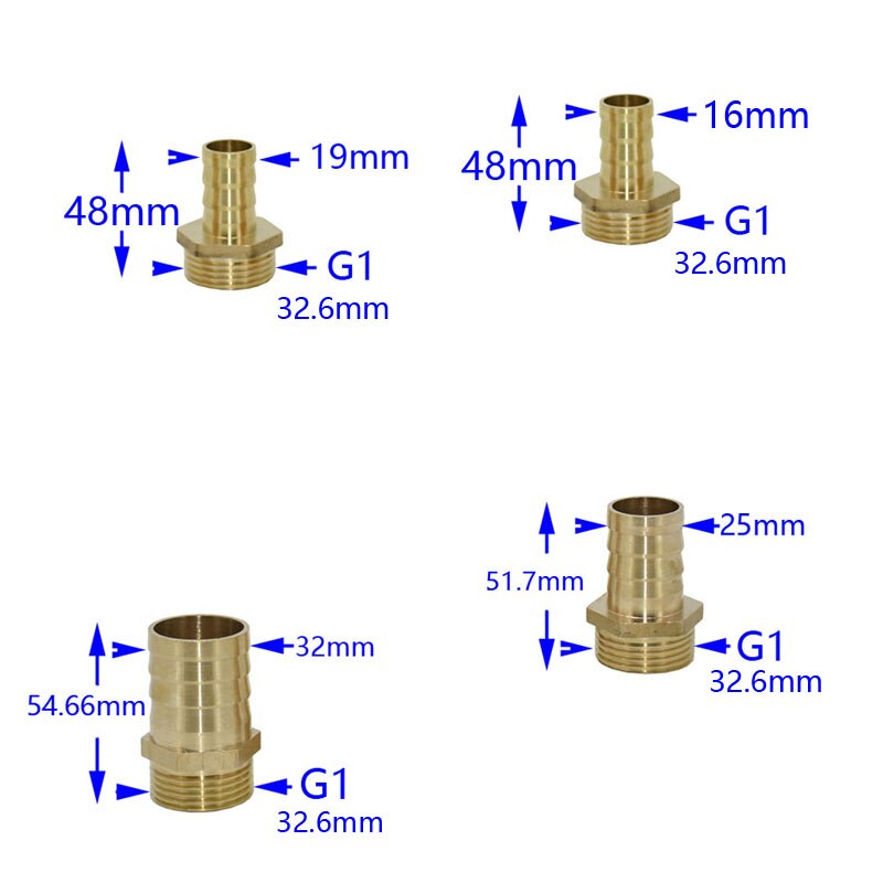 16mm 19mm 25mm 32mm to 1" Male water hose barb Connector brass DN15 DN20 DN25 tube joint Garden hose connector 1pc
