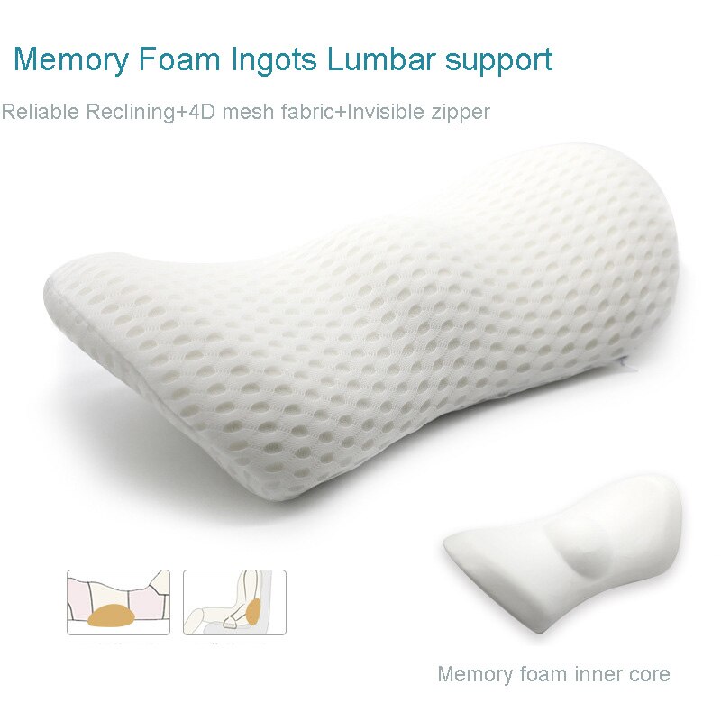 Slow Rebound Memory Cotton Lumbar Support Pillow for Office Chair Multi-Functional Car Back Pillow Waist Protect Cushions HM014: Reseau white