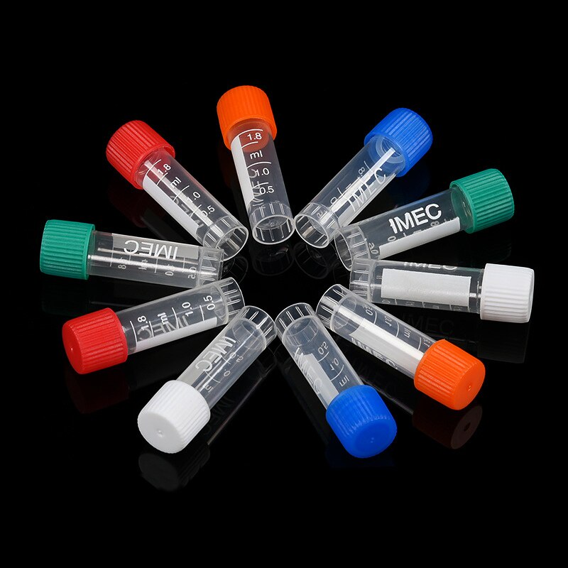 100pcs, 1.8ml Laboratory CryoTube Cryopreservation Freezing Tubes Centrifuge Tube For Lab Analysis With Colorful Screw Cap