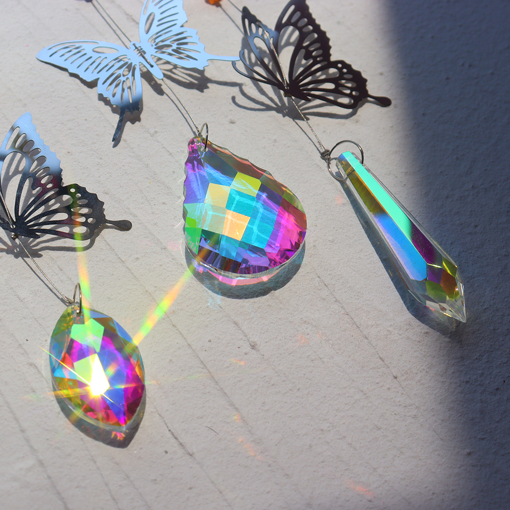 Crystal Windchimes Sun Catcher Crystal Prism Pendant Rainbow Maker Butterfly Car Hanging Pendant Window Curtain Wind Chime