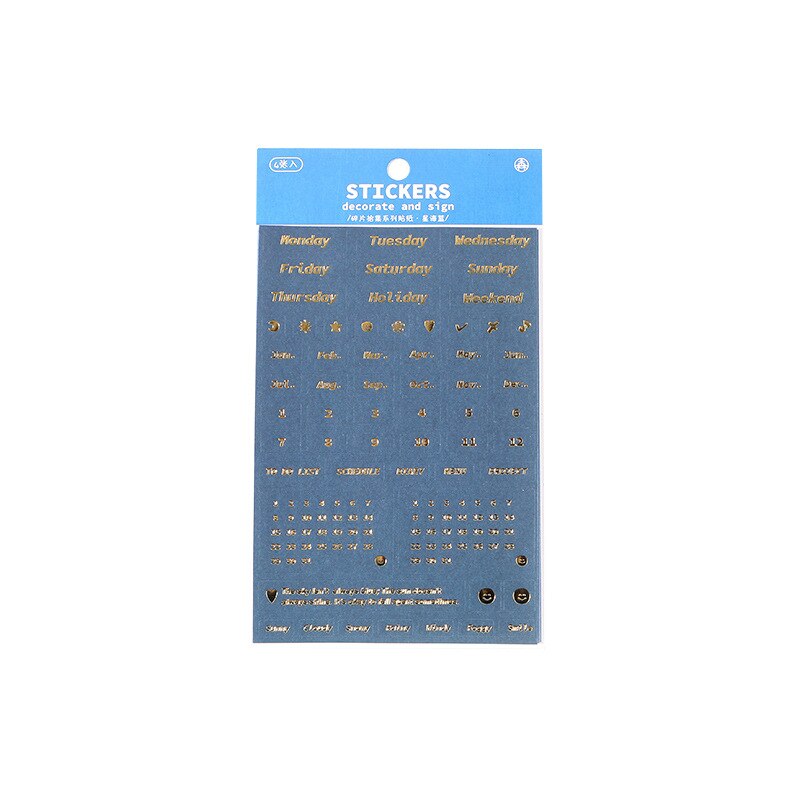 JIANWU 4 Sheets Basic Date Stickers Decoration Week Month Digital Bronzing Silver Craft DIY Journal Stickers Stationery