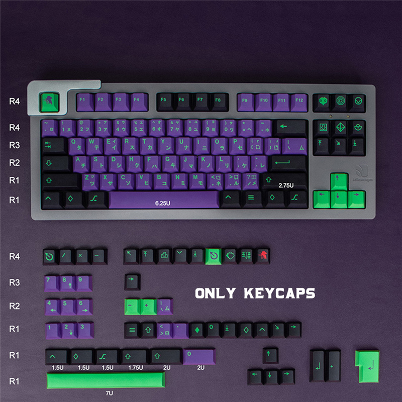 EVA-01 para teclado mecánico, teclas PBT de 137 teclas, perfil Cherry DYE-Sub para interruptor MX con barra espacial de 6.25U 7U: JP-US-138