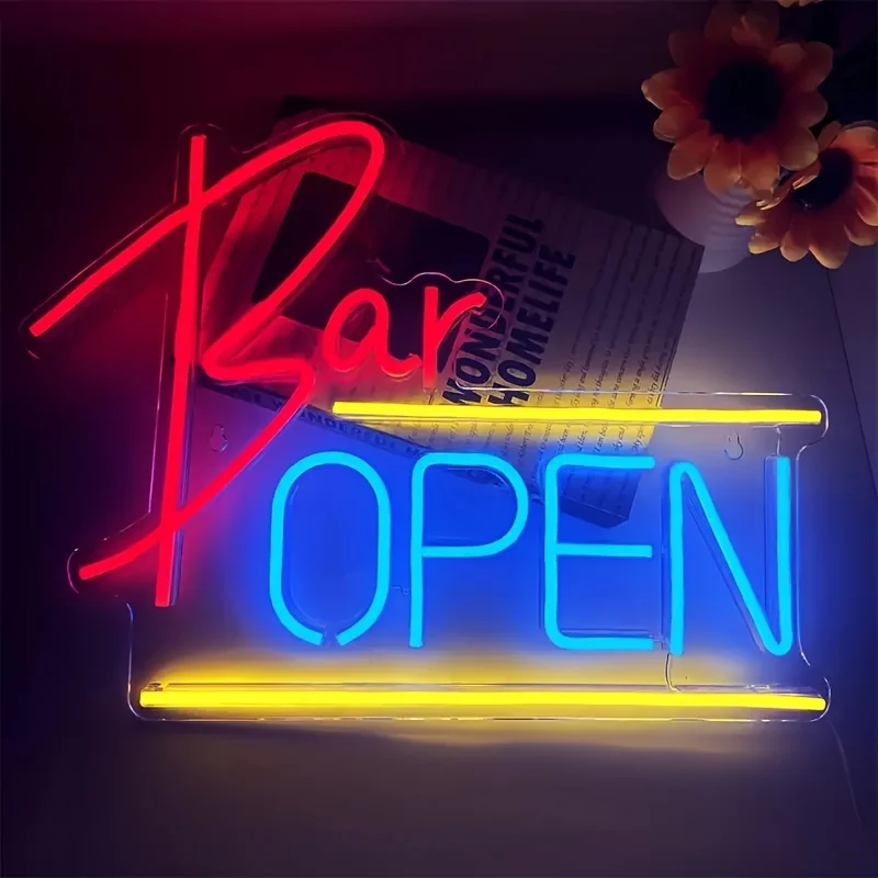 Åben bar neonskilte til virksomheder, til virksomheder butiksfacade vindue glasdør butik blomsterhandlere bar salon caféer restaurant pubber: Default Title