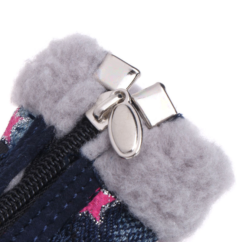 4pcs/set Warm Dogs Puppy Shoes Denim Snow Booties Feetwear for Dog Cats Cute Anti Slip Zipper Casual Sneakers Lovely Pet Shoes