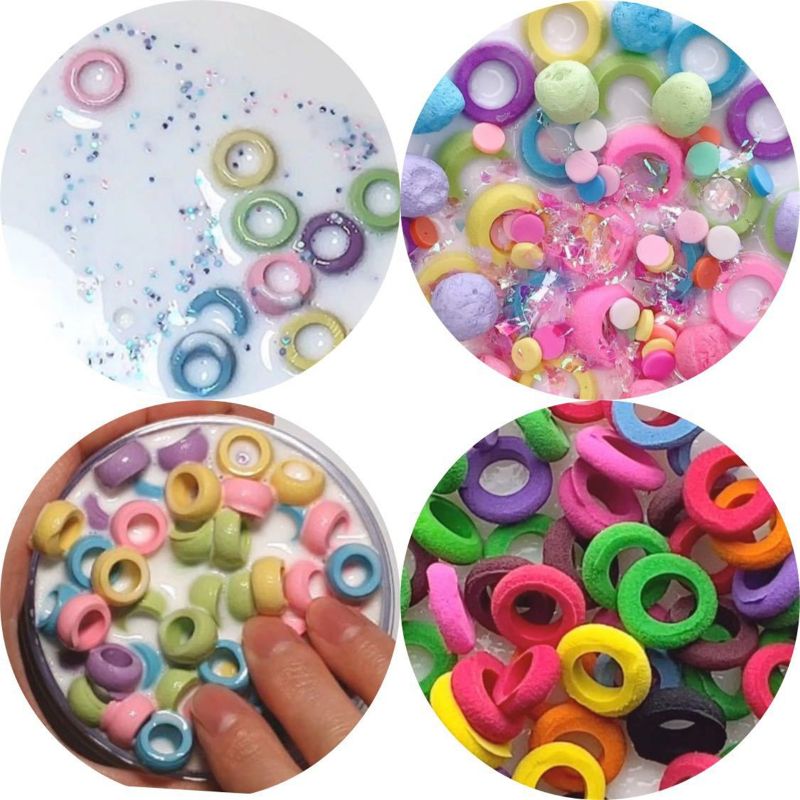 OOTDTY 90pcs Slime Sponge Rings For Slime Charms Supplies For Butter Fluffy Cloud Slime Clear Slime Kit Stuff Decor