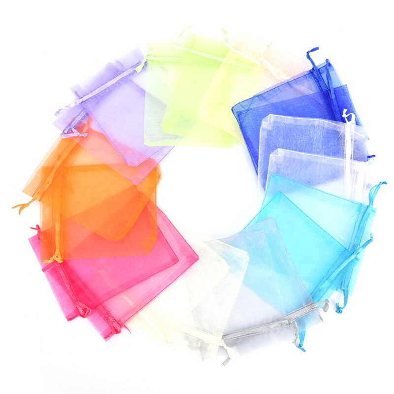 50 Pz/pacco Sacchi per Imballaggio Dei Monili di Cerimonia Nuziale Del Partito Del Regalo Borse &amp; Borse Multiuso Sacchetti Organza 7X9 8X10 10X12 Centimetri