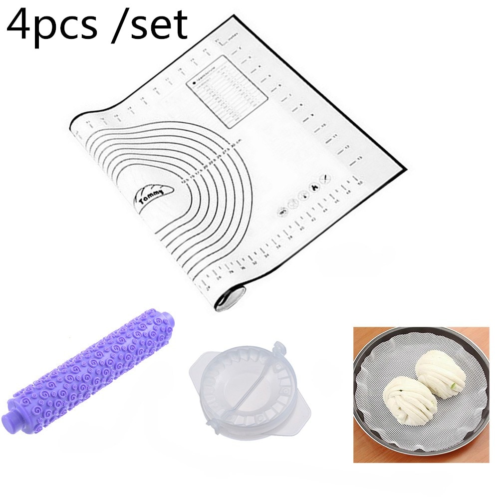 4 Stks/set Diy Dumplings Tool Dumpling Mold + Kneden Deeg Mat + Rolling Pin + Steamer Papier Creatieve Keuken Gadgets