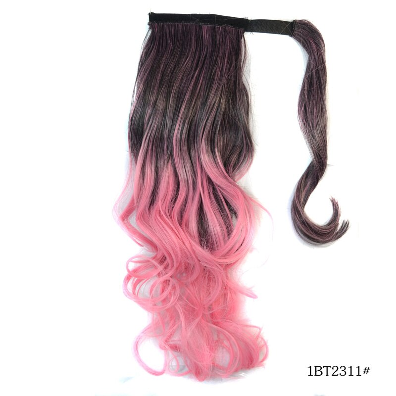 Jeedou Ponytails Wrap Around Ponytail Extension Wavy Synthetic Hair 45cm Balayage Ombre Color Messy Bohemian Style: 1BT2311