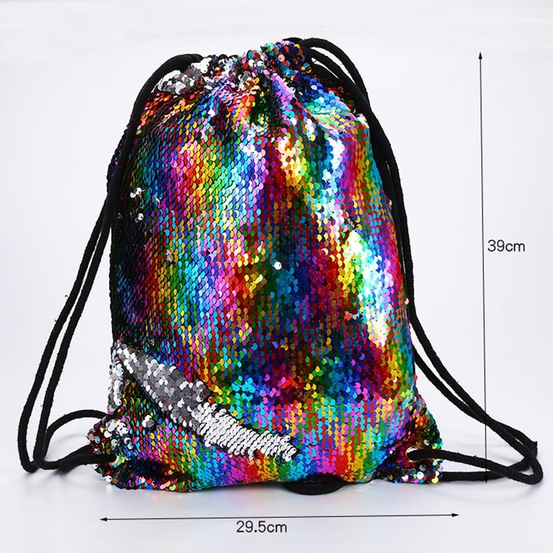 Sequin Drawstring Bags Reversible Sequin Backpack Glittering Shoulder Bags for Girls Women Girls Book Mochilas H66