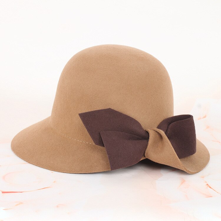 Ladies Cloche Winter Cap Soft For Girl Hats Trendy Derby Wool Bowler Fall Winter Warm Lovers Fedoras Princess Caps Chapeau Femme: Camel